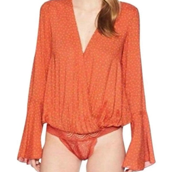 Free People Makin' Waves Bodysuit Polka Dot Terra Cotta - Picture 3 of 11